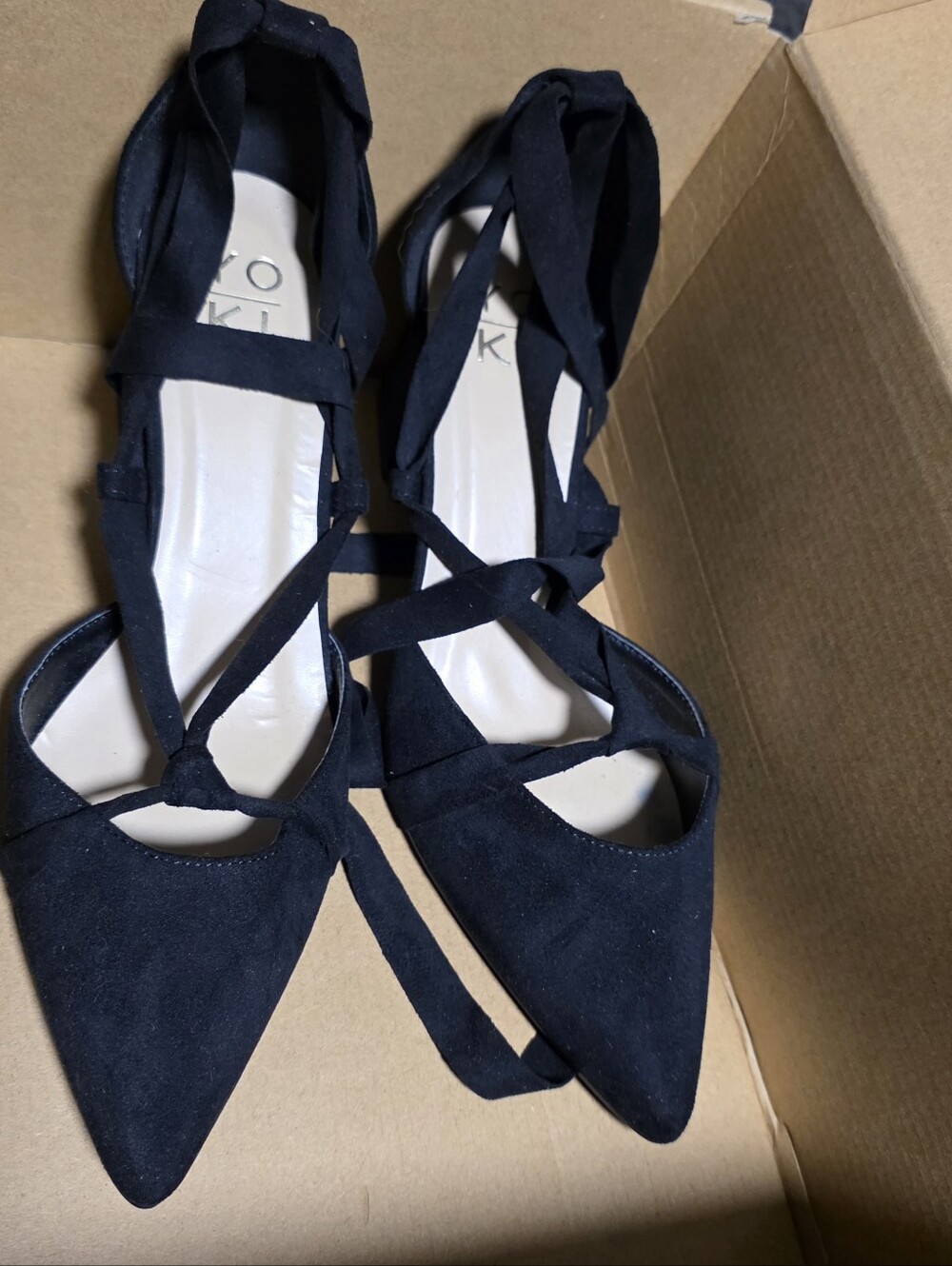 Yoki Black Suede Heels with Ankle Strap